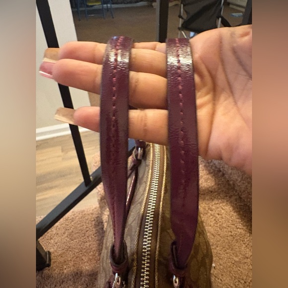 Coach Domed Satchel Handbag Style 24606 Beige w/Logo - Plum Trim & Interior - Picture 13 of 16